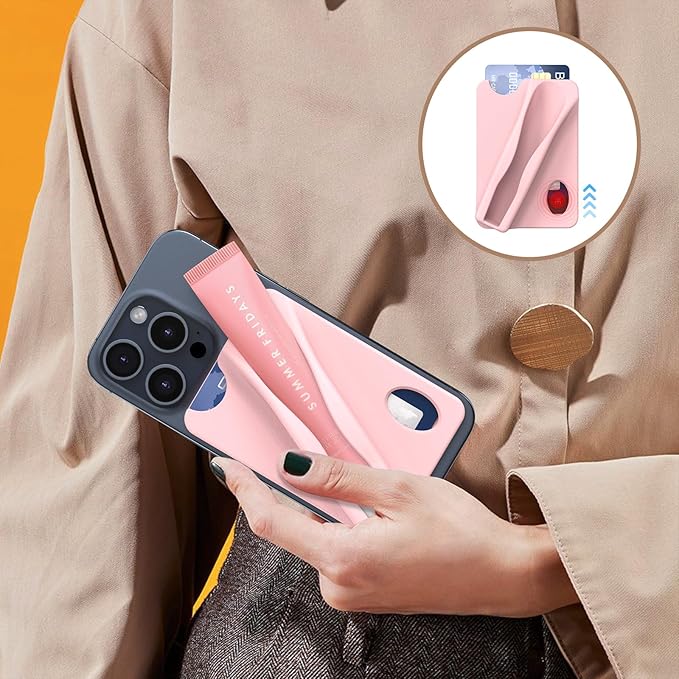 DOB SECHS Large Silicone Lip Holder with Card Holder Compatible with Summer Fridays, Tower 28, Laneige Lipstick Lip Glaze Phone Case Back Stick On Holder for iPhone and Android Smartphones,Pink
