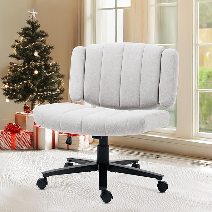 Ergonomic Office Chair - Wide Seat Criss Cross Back Design, Adjustable Arms, 360° Swivel with Wheels, Grey