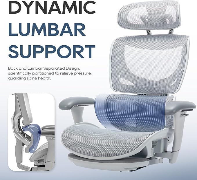 COLAMY Ergonomic Mesh Office Chair, High Back Desk Chair with Footrest, Adjustable Headrest and 3D Arms, Fixed Tilt Lock, Lumbar Support, Breathable Mesh Computer Chair for Home Office - Grey