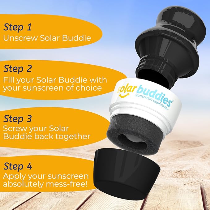 Solar Buddies Sunscreen Applicator - Nude, Red, Black - BPA-Free Refillable Roll on Sponge Sunscreen, Suncream & Lotion Applicator For Kids, Adults & Families - Holds 3.4fl oz, Perfect Travel Size