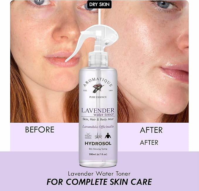 Aromatique Lavender Water Toner/Mist Spray/Hydrosol for Soothing Skin & Hair Hydration Solution - Balances, Refines & Enhances - Gentle for All Types - Daily Use