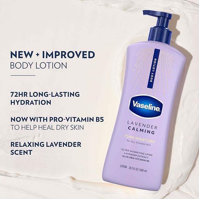 Vaseline Intensive Care Calm Healing Body Lotion 3 count for Dry Skin Made with Ultra-Hydrating Lipids and Lavender Extract to Heal and Restore Dry Skin 20.3 oz