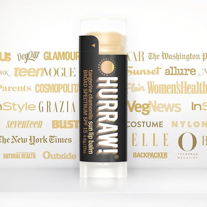 Hurraw! Sun Lip Balm (Zinc Oxide Protection, Broad Spectrum SPF 15, Tangerine, Chamomile): Organic, Certified Vegan, Gluten Free. Non-GMO, 100% Natural. Bee, Shea, Soy and Palm Free. Made in USA