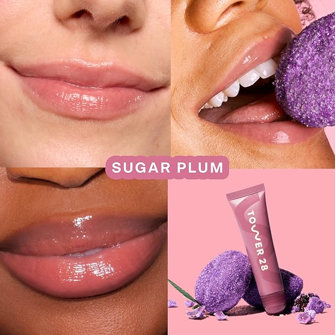 Tower 28 LipSoftie Tinted Lip Balm Treatment - Hydrating Glossy Balm + Overnight Lip Mask with Jojoba Oil + Shea Butter - Sweet, Cushiony Formula for Smooth, Soft Lips - Sugar Plum (0.38 oz)