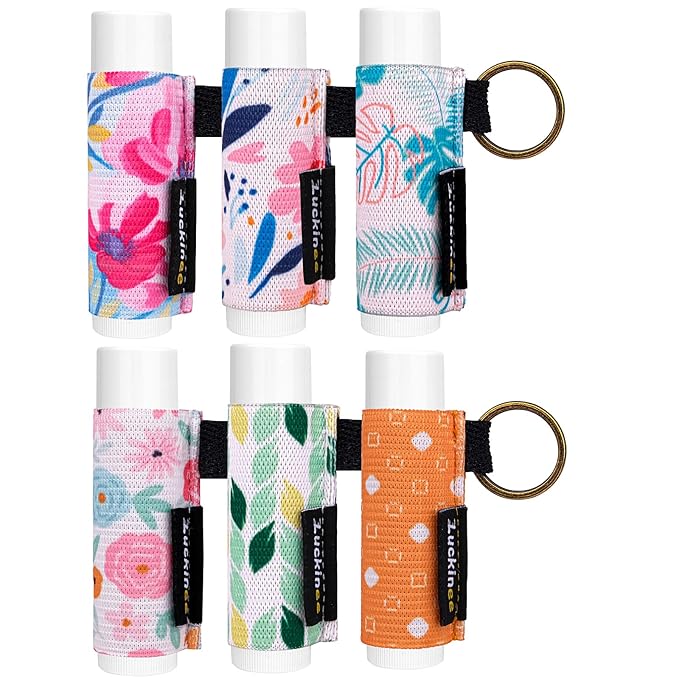 6PCS Lip Balm Holder Keychain, Christmas Stocking Stuffers Gifts, Lip Gloss Holder Key Chains Women Cute Lipstick Holder Lip Balm Pouch Keychain Compatible with ChapStick,Burt's Bees,LANEIGE,Aquaphor