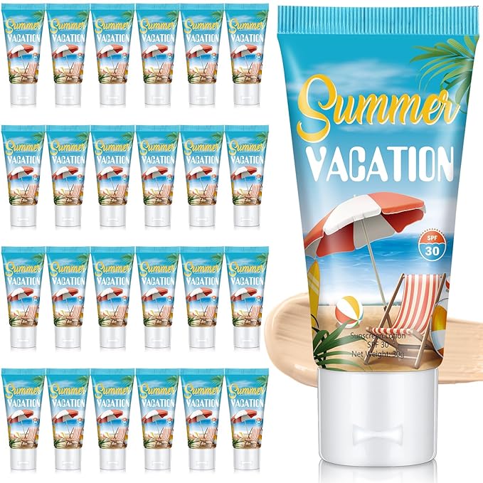 24 Pcs Mini Tinted Sunscreen Bulk for Summer Vacation Party Spf 30 Water Resistant Sunscreen Lotion Bulk 1 oz Travel Size for Thank You Gifts Summer Vacation Party Supplies
