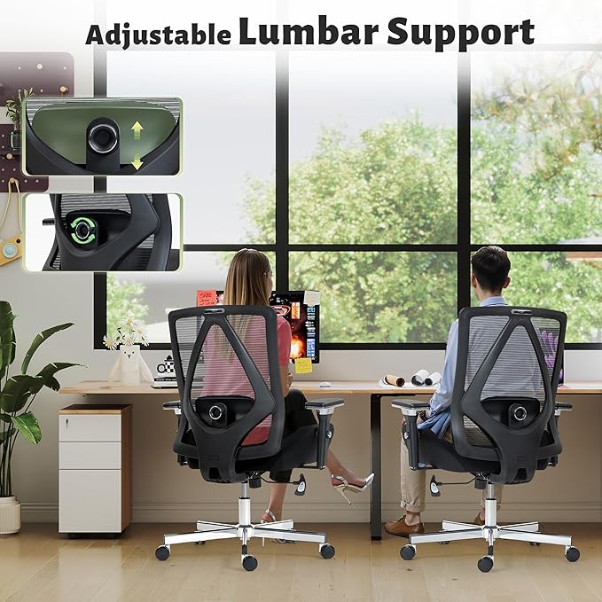 600LBS Big and Tall Office Chair,Ergonomic Mesh Office Chairs with Thicken Oversized Spring Cushion,Executive Computer Desk Chair Adjustable Upgraded 4D Armrests for Home Office,Black
