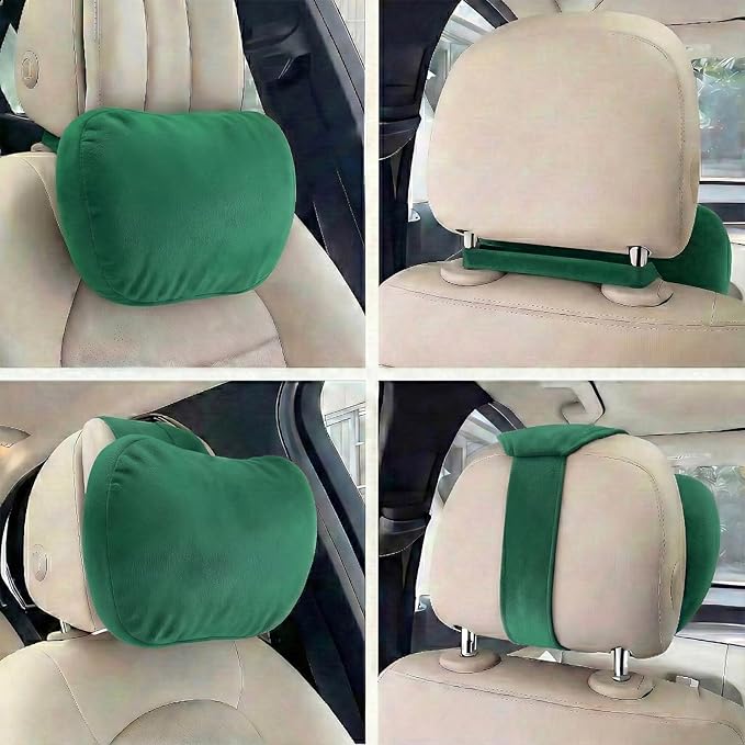 2PCS Car Pillow for Car Neck Pillow for Driving Seat Leather Neck Support Soft Cushion Back Support Head-Rests for Vehicle Sleeping with Elastic Adjustment Strap (Green, Head)