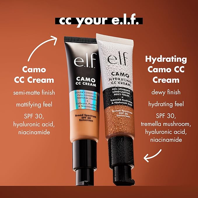 e.l.f. Hydrating Camo CC Cream, SPF 30, Color Correcting Full Coverage Foundation For A Dewy Finish, Vegan & Cruelty-Free, Tan 400 W