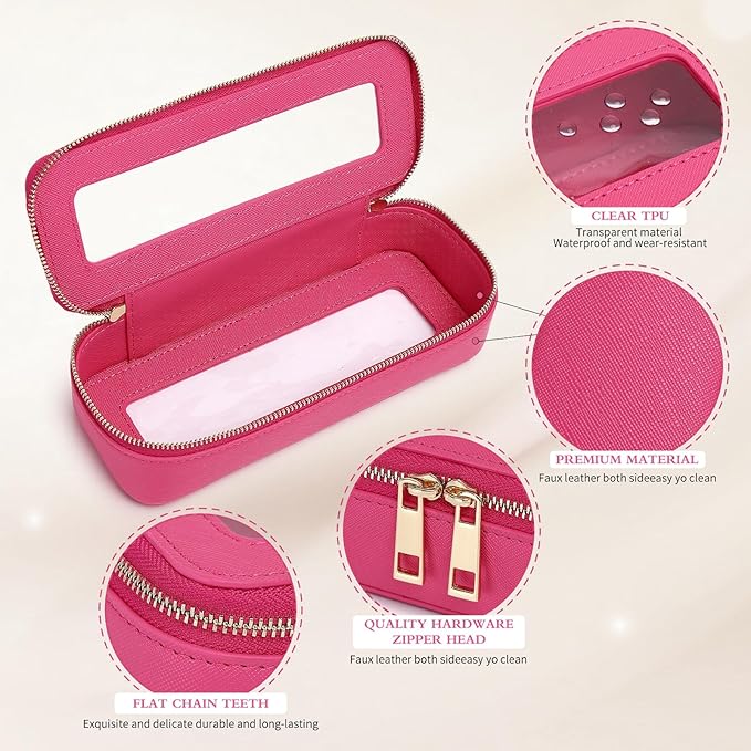 Pinkmik Makeup Brush Case Clear Travel Cosmetic & Toiletry Bag Small Makeup Bag with Zipper Purse Organizer Car Essential Bag for Women (X/Fuxia, SLIM)
