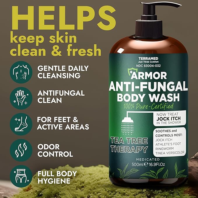 Antifungal Body Wash with Tea Tree Oil | Antifungal Soap Treats Ringworm, Back Acne, Eczema & Jock Itch | Antifungal Body Soap For Men And Women (16.9 oz)