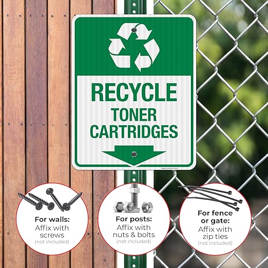 Recycle Toner Cartridges Sign, 24x30 Inches, 3M EGP Reflective .080 Aluminum, Fade Resistant, Made in USA