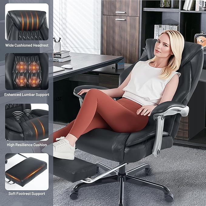 Massage Office Chair with Heating Function & Footrest, 6-Point Vibration, Ergonomic Executive Reclining Desk Chair with Padded Seat for Relaxation, Comfort & Stress Relief