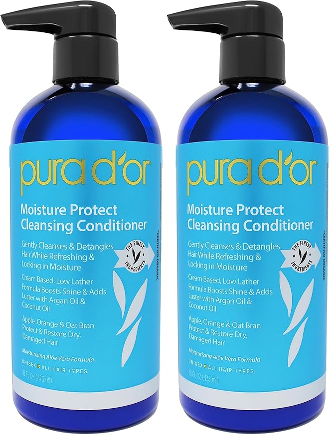 PURA D’OR Moisture Protect Cleansing Conditioner (16oz) Detangles & Restores Hair with Argan Oil,Lavender,No Sulfate,All Hair Types,Men & Women (Packaging may vary),(Pack of 2)