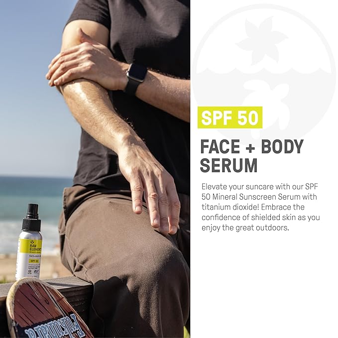 Raw Elements Face + Body Serum SPF 50 All-Natural Mineral Sunscreen - Reef Safe, Water Resistant, Broad Spectrum UVA/UVB Protection, Safe For All Ages, Travel Size 2oz
