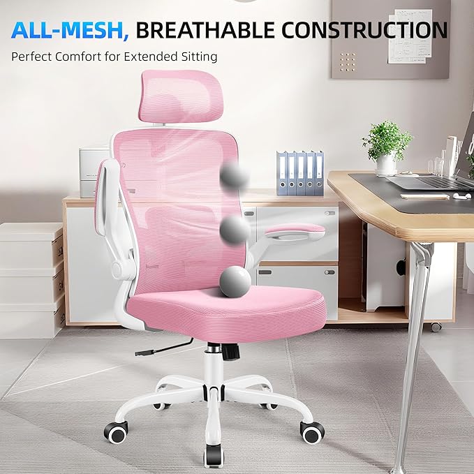 FelixKing Office Chair, Desk Chair with Adjustable Lumbar Support, Ergonomic Computer Chair with High Back and Armrest, Adjustable Height Gaming Chair Home Office Swivel Chair(Pink)