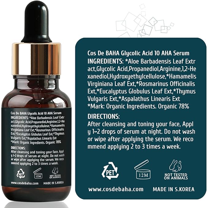 Glycolic Acid 10% AHA Serum - Gentle Exfoliating Formula with Aloe & Green Tea - Professional Facial Serum for Smoother Skin Appearance - Fragrance-Free Face Serum for All Skin Types, 1 Fl Oz (30ml)