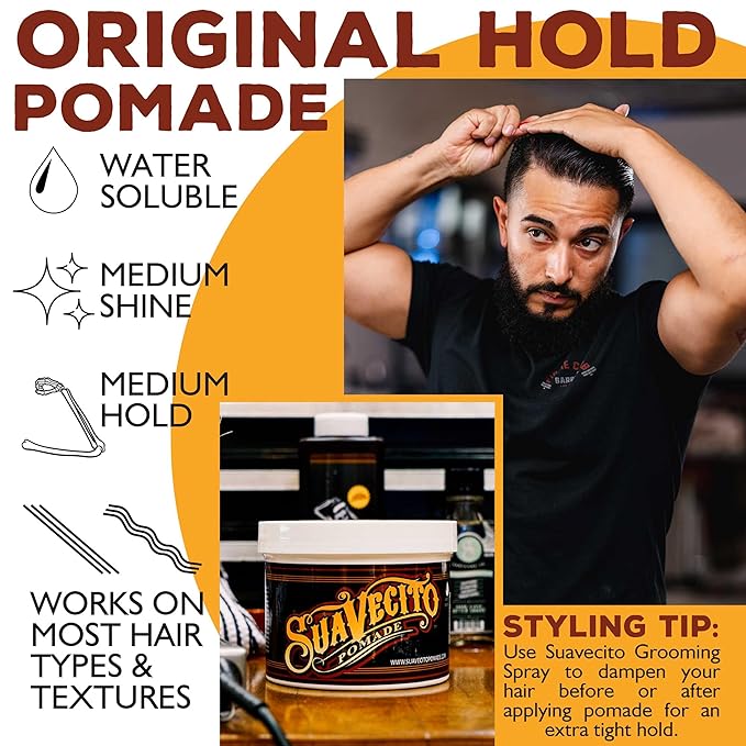 Suavecito Original Hold Pomade 32 oz, 1 Pack - Medium Hold Hair Pomade For Men - Medium Shine Water Based Wax Like Flake Free Hair Gel - Easy To Wash Out - All Day Hold For All Hairstyles