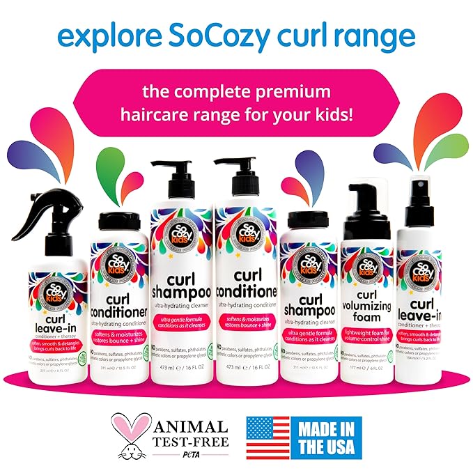 SoCozy Curl Conditioner for Kids Curly Hair (16 Fl Oz Pump) Helps Soften Dry & Unruly Curls, Hair Conditioner & Detangler with Mango Seed Butter, Rice Protein & Papaya Extract, Paraben & Sulfate-Free