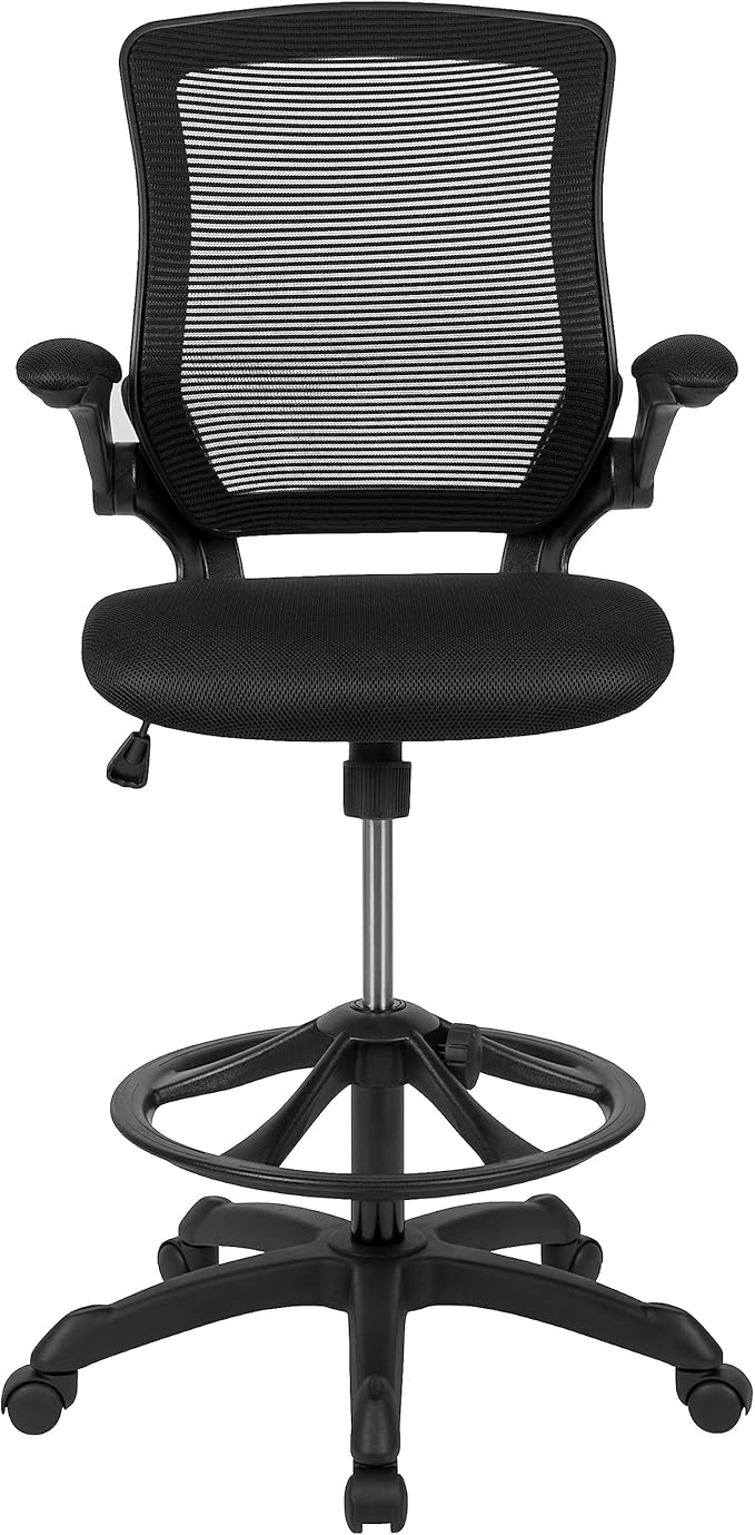 Flash Furniture Kale Mid-Back Swivel Office Chair with Adjustable Foot Ring, Lumbar Support, and Seat Height, Ergonomic Mesh Executive Chair, Black