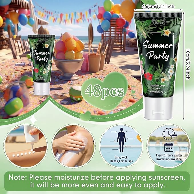 48 Pcs Mini Sunscreen Bulk for Summer Party Wedding SPF 30 Water Resistant Sunscreen Lotion Bulk 1oz Travel Size for Thank You Gifts Wedding Party Supplies (Tropical)