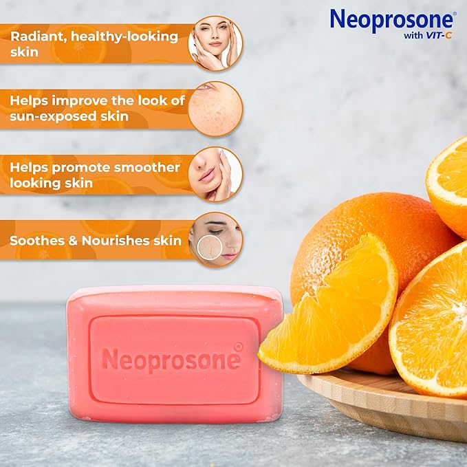 Neoprosone Skin Brightening Soap, 2.82 oz / 80 g, Hyperpigmentation Soap, Cleansing Bar, Fade Dark Spots on Knees, Elbows, Face, Private Areas, with Vitamin C and Castor Oil