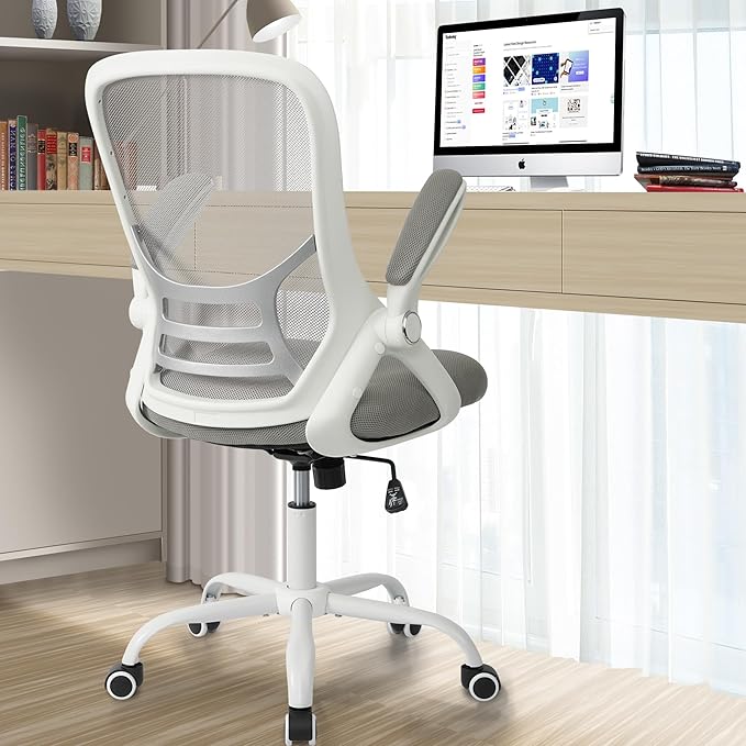 HYLONE Office Chair Ergonomic Chair with Flip up Armrests, Thickened Seat Computer Chair with Breathable Mesh Back Home Office Computer Chairs for Long Hours Mesh Office Chair(Grey)