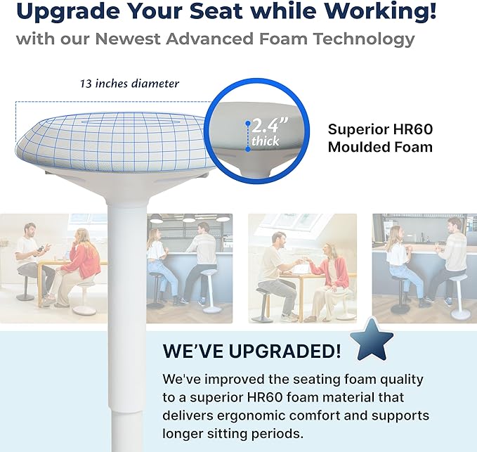 Standing Desk Stool Chair, Height Adjustable 16-24 inch for Office and Classroom, Swivel Base, Anti-Slip Bottom Ergonomic Wobble Stool with Rocking Motion, White