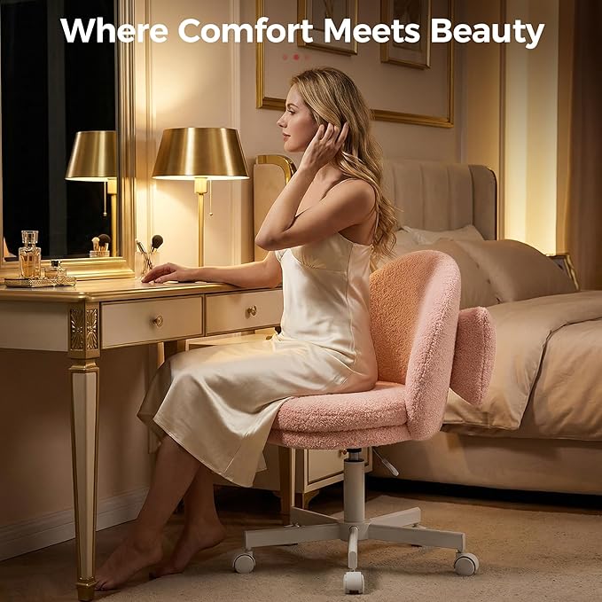GTPLAYER Velvet Tall Office Chair with Wheels Vanity Chairs with Back, Versatile Height Use: Office to Bar Stools Small Ergonomic Comfy Armlees Computer Desk Chair with Bow Lumbar Pillow for Gift