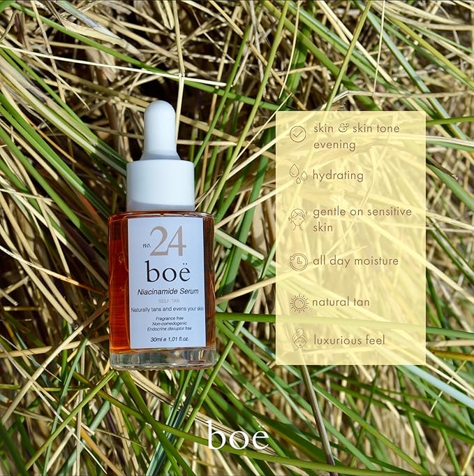 Niacinamide Serum Boë No.24 with Self Tan, Allantoin + Vitamin B3, GOLDEN GLOW Skincare, Vegan Friendly, Suitable For All Skin Types - 30ml