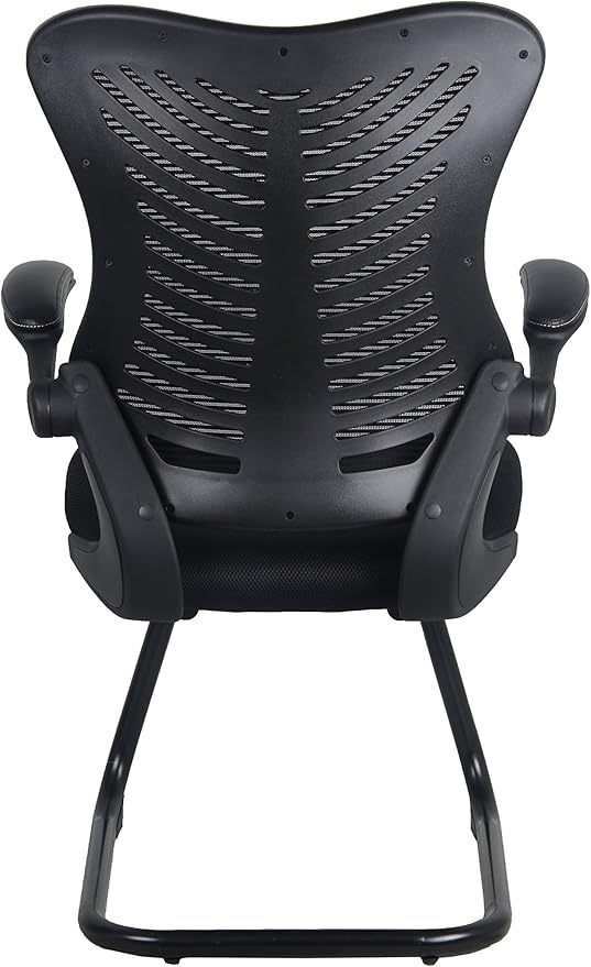 OfficeFactor Reception Guest Office Chairs with Flip Up Arms – Comfortable Mesh, Ergonomic Contour, Modern Convertible Furniture for Visitors, Meeting Groups 300 Lbs Rated (Black)
