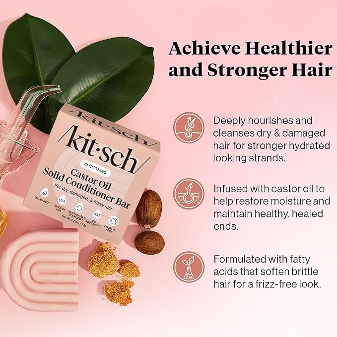 Kitsch Castor Oil Conditioner Bar Soap - Hydrating & Moisturizing Hair Care - Organic Castor Oil Conditioner for Hair Growth & Scalp Nourishment - Silicone & Paraben-Free, Vegan, Made in USA - 2.7oz