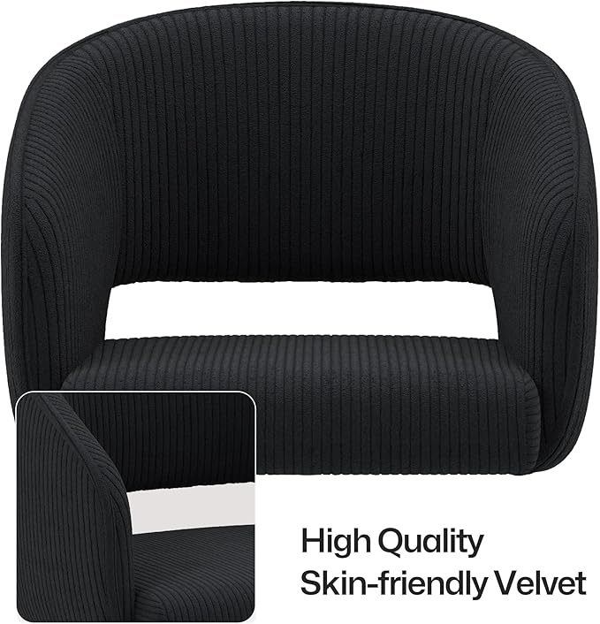 Home Office Swivel Desk Chair, Modern Corduroy Vanity Chair, Height Adjustable Armchair with Gold Base, Ergonomic Office Chair for Task Study Computer Room, Black