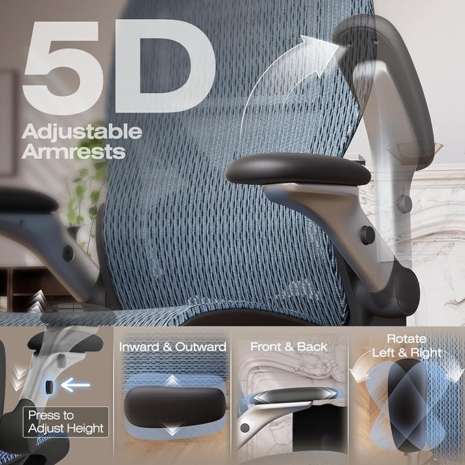ELABEST X100 Ergonomic Office Chair with Footrest, Big and Tall Home Desk Chair with 5D Flip-Up Arms, Adjustable 3D Lumbar Support,High Back Rolling Computer Chair, Swivel Mesh Chairs (Oaxaca Blue)