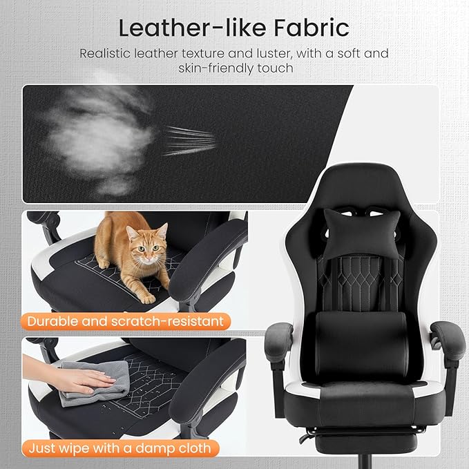 NEWBULIG Gaming Desk Chair - High Back Computer Office Chair with Footrest and Headrest, Comfy Ergonomic Lumbar Support with Linkage Armrests, Height Adjustable and 360° Swivel Wheels, Black