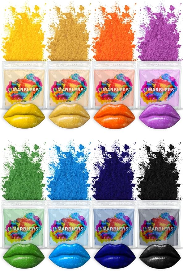 MARBLERS Lip Safe Mica Powder Colorant Set [Party 8 Color Set] | Cosmetic | Epoxy Resin Pigment | Dye | Non-Toxic, Vegan, Cruelty-Free | Lip Gloss, Nails, Body Butter, Bath Bomb, Candle & Soap Making