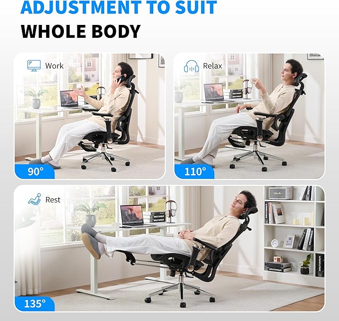 Mesh Ergonomic Office Chair with 6D Armrests,High Back Mesh Gaming Chair with Lumbar Support,Adjustable 3D Headrest for Home Office Desk Chair(Executive, Black)