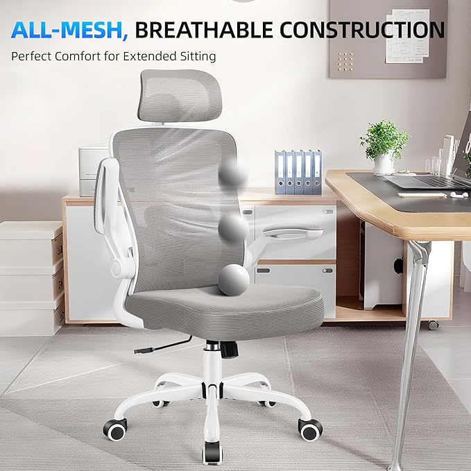 FelixKing Office Chair, Desk Chair with Adjustable Lumbar Support, Ergonomic Computer Chair with High Back and Armrest, Adjustable Height Gaming Chair Home Office Swivel Chair(Gray)