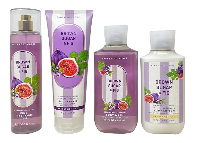 Bath & Body Works Brown Sugar & Fig Fine Fragrance Mist, Ultimate Hydration Body Cream, Body Wash and Body Lotion with a Lavender Dream Bar Soap