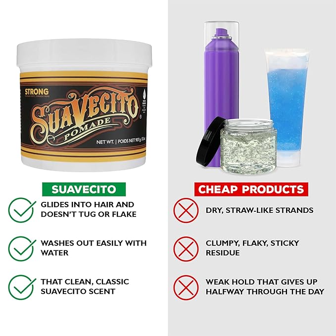 Suavecito Strong Hold Hair Pomade For Men, 32 oz - Medium Shine Water Based Wax Like Flake Free Hair Gel - Easy To Wash Out - All Day Hold For All Hair Styles