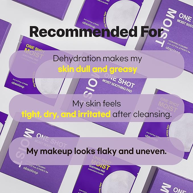 One Shot Moist Soothing Pad - 8ml, Dual-Texture Toner Pad, Ceramide & Hyaluronic Acid, Patented Soothing Agents, Portable 7-Sheet Pack