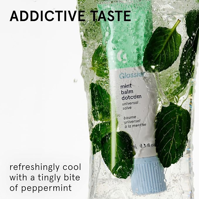 Glossier Balm Dotcom Hydrating Lip Balm - Universal Salve, Up to 12Hr Moisture - Lanolin, Beeswax & Castor Oil for Dry Lips, Cuticles & Skin - Mint, Clear Untinted, 15ml