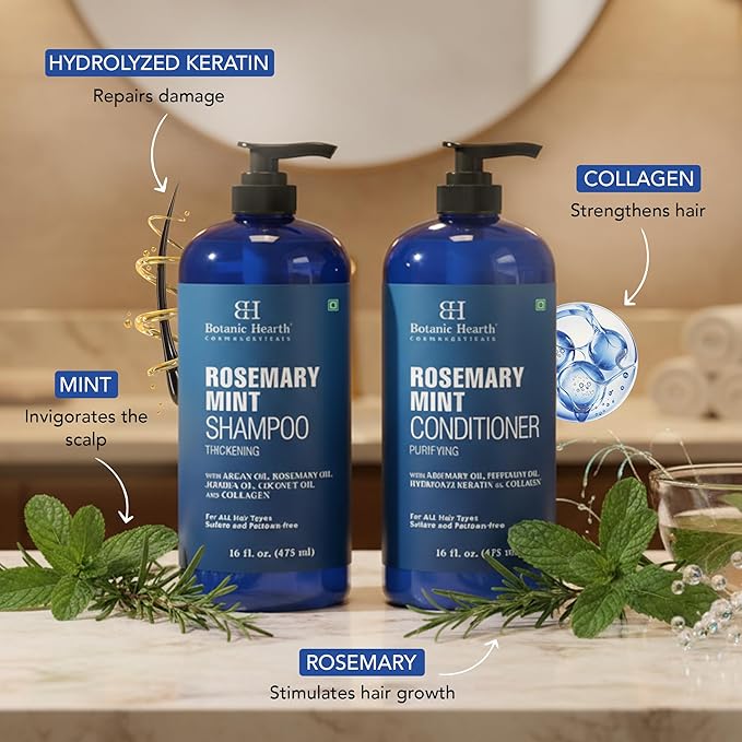 Botanic Hearth Rosemary Mint Shampoo and Conditioner Set, Thickening Formula, Promotes Hair Growth and Scalp Health Sulfate Free & Paraben Free, for Men & Women | 16 fl oz each