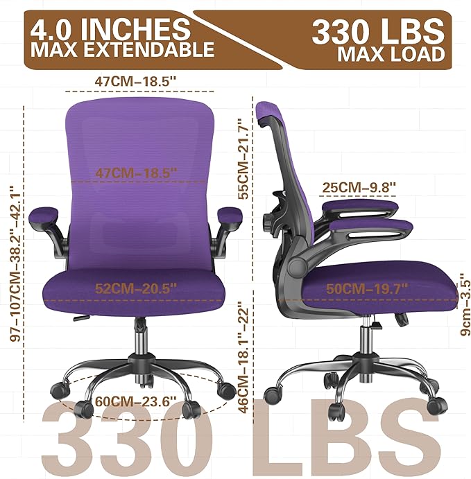 Ergonomic Office Chair - High Back Desk Chair with Adjustable Lumbar Support, Breathable Mesh Back, 330LBS Capacity, Easy Assembly, for Home Office Executive Computer Task