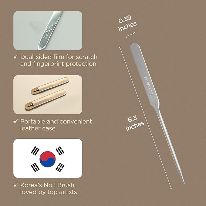 Piccasso Professional Makeup Spatula - Stainless Steel Foundation Spatula for Thin & Seamless Base - K-Beauty Korean Tool for Flawless Finish - Includes Leather Case - Hygienic & Durable Applicator