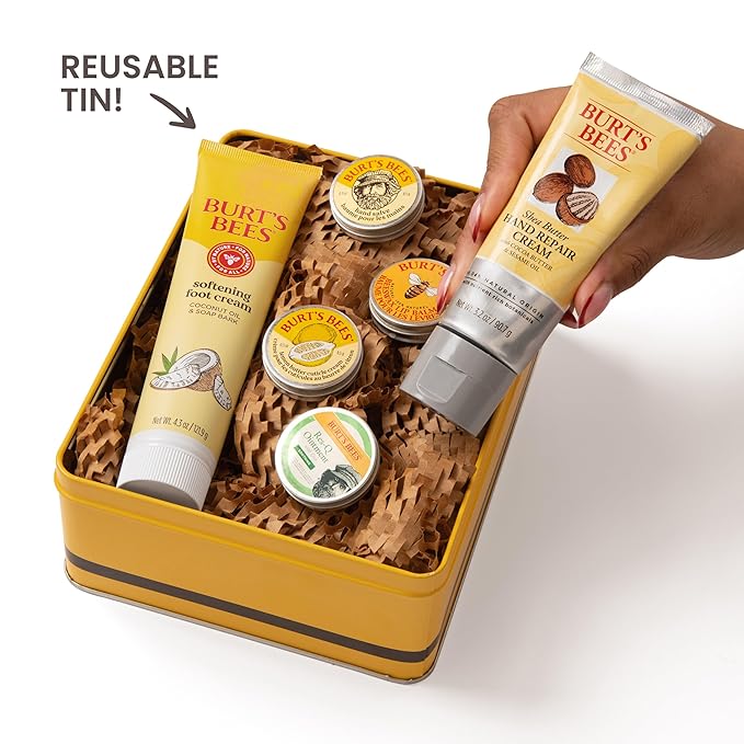 Burt's Bees Gifts Ideas - Classics Set, 6 Products in Giftable Tin – Cuticle Cream, Hand Salve, Lip Balm, Res-Q Ointment, Hand Repair and Foot Cream