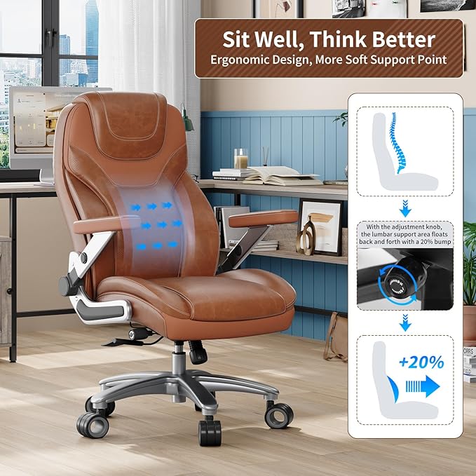 Big and Tall Office Chair with 5D Arms, 600lbs Fabric & PU Leather Heavy Duty Desk Chair, Adjustable Lumbar Support & Height, Tilt Function, High Back Ergonomic Executive Computer Chair