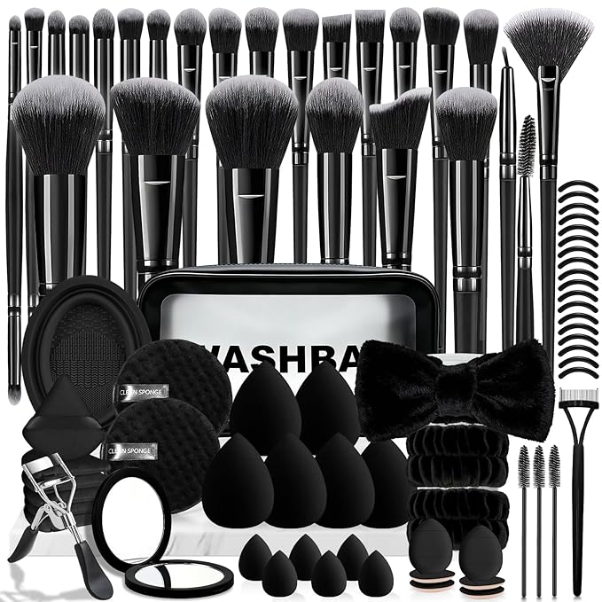 80PCS Makeup Brushes, Makeup Brush Set Professional Makeup Kit Multi-functional Makeup Tool Set with Case Facial Makeup Accessories,Brush Set Eye & Makeup Sponge(Black)