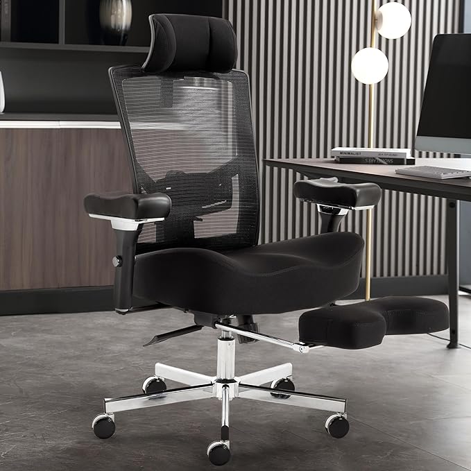 600lbs Big and Tall Office Chair,Oversized Ergonomic Breathable Mesh Desk Chair with W-Shape Thicken Seat Cushion,Computer Chair with Adjustable 4D Armrest,Lumbar Support Footrest Headrest