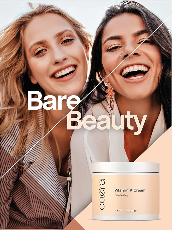 Coera Vitamin K Cream 4 oz | Premium Formula for Bruises, Spider Veins, Dark Circles, Broken Capillaries, Eyes, and Face | Paraben and SLS Free